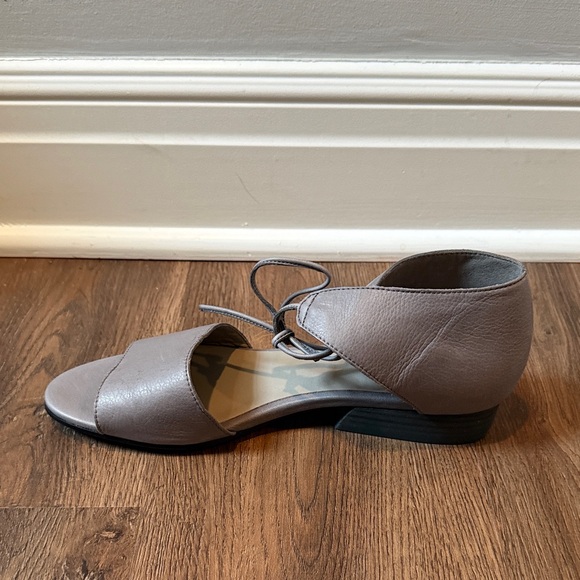 Eileen Fisher Graphite Leather Ankle-Tie Open-Toe Heels - Picture 5 of 14